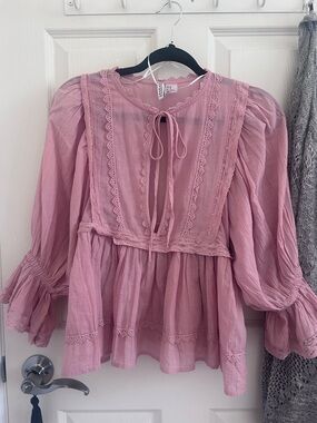 H&M Dusty Pink Tie-Neck Peplum Blouse